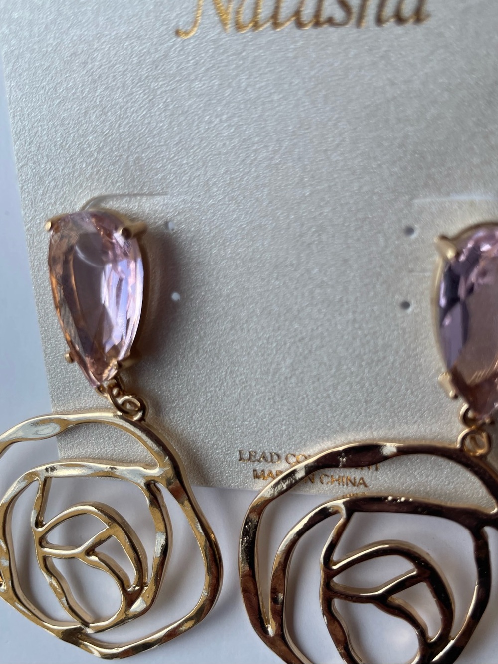 NWT Natasha Couture Pink Flower Statement Drop Earrings - Picture 5 of 5